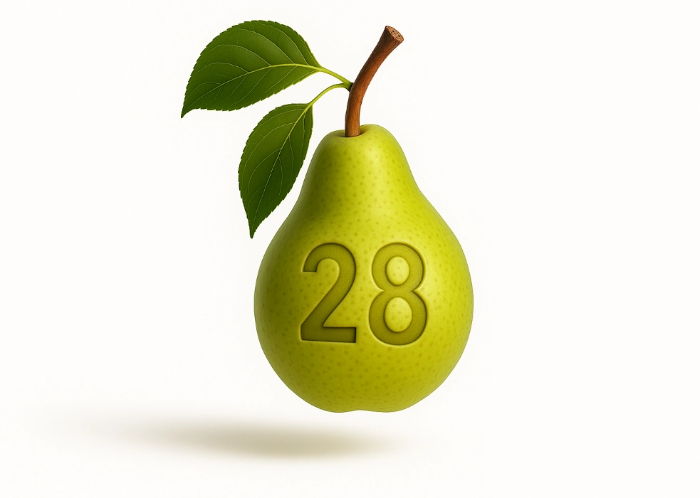 Grüne Birne mit Zahl 28